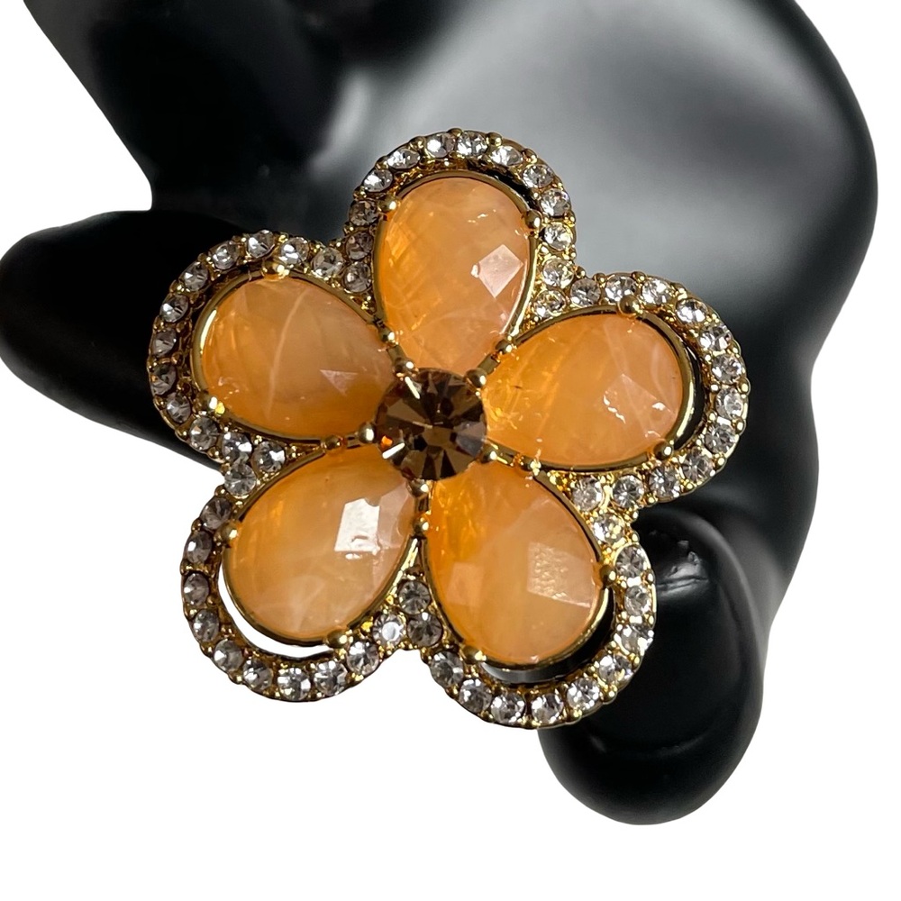 Vintage Signed Joan Rivers Gold Plated Orange Flower Ring Size 9